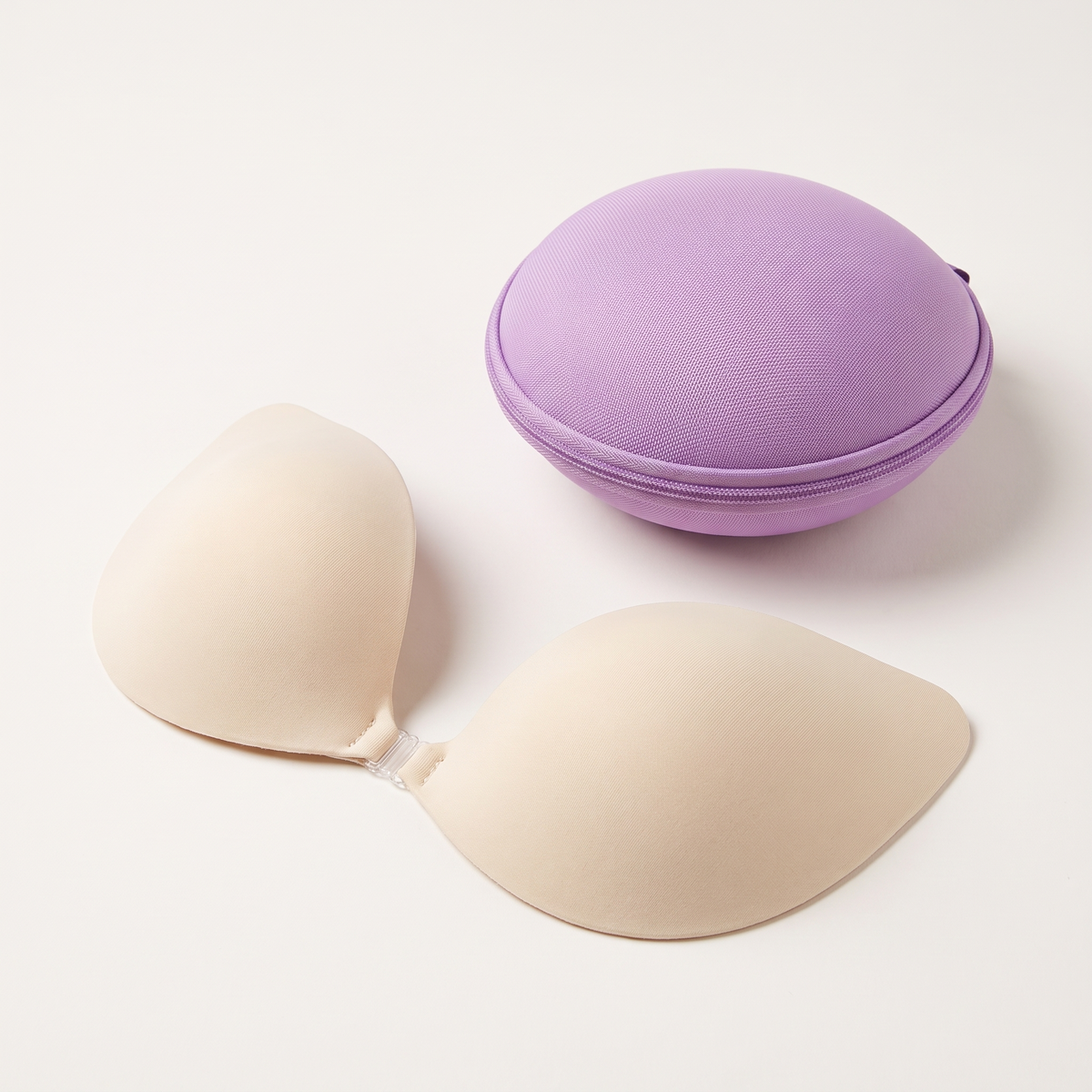 Betty Boob Nude multiwear stick-on bra with the lilac Bra Storage Case - InvisiBra
