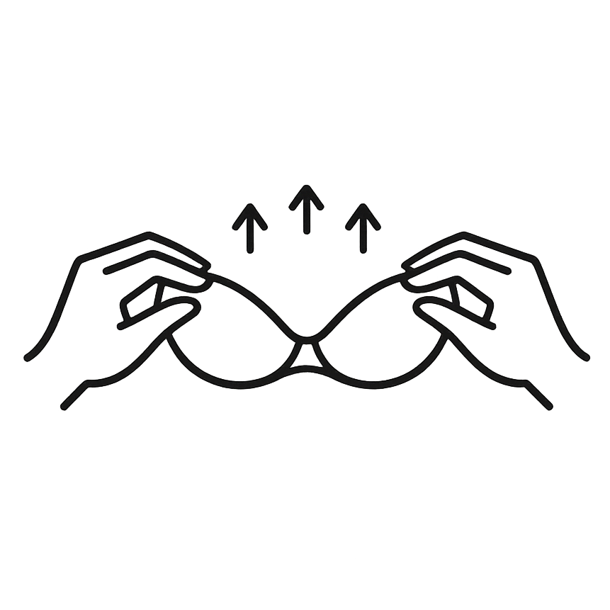 Hands adjusting adhesive bra icon showing customisation lift