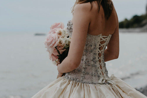wedding gown with beaded bodice